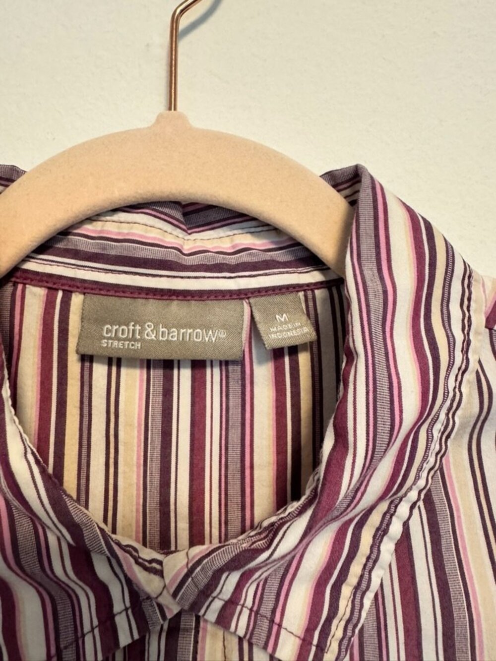 Croft & Barrow M Purple Stripe Button Down Stretch - Picture 6 of 7